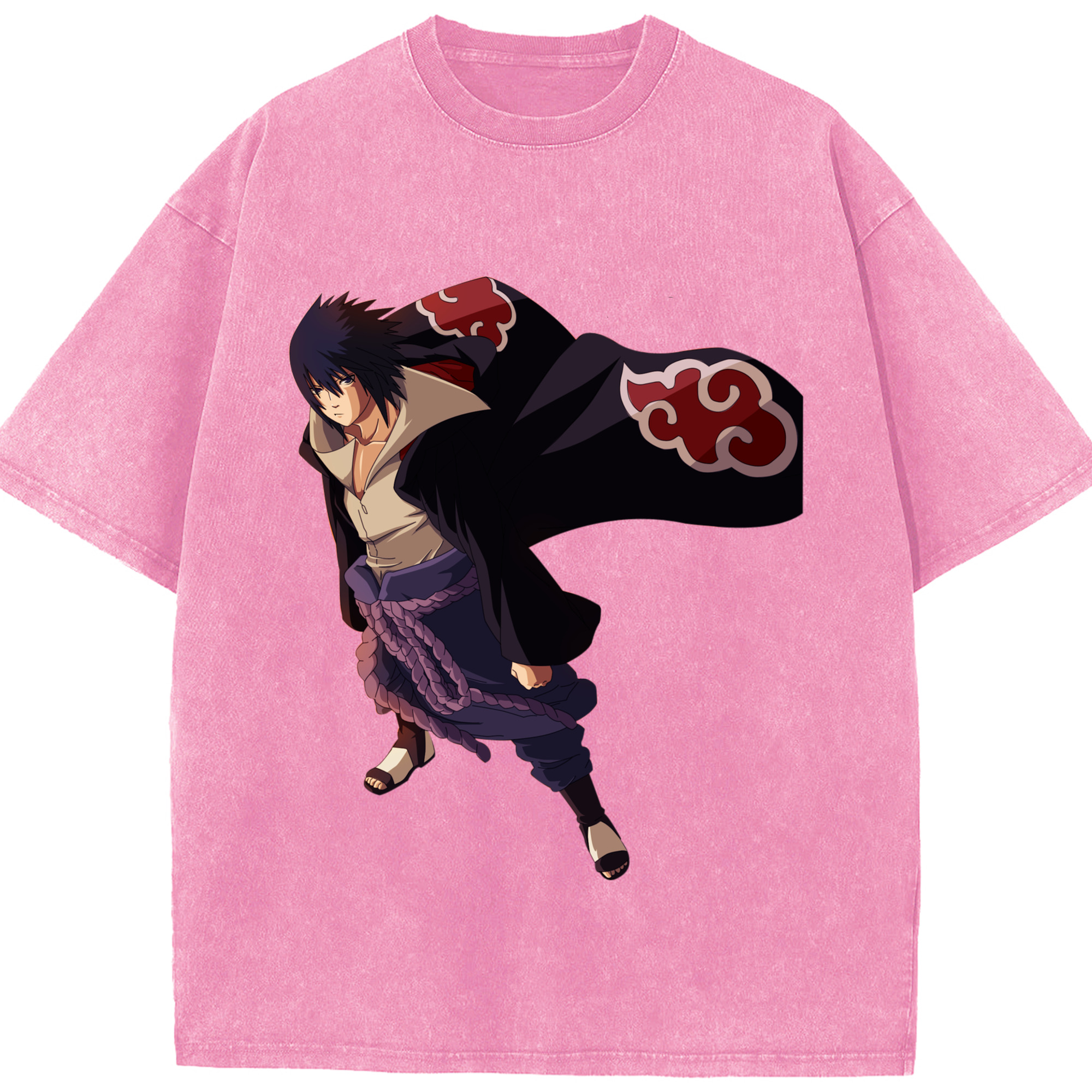 （画像用） NARUTO -ナルト- うちは サスケ Uchiha Sasuke 綿100% ヴィンテージ風 半袖Tシャツ（フロントプリント）